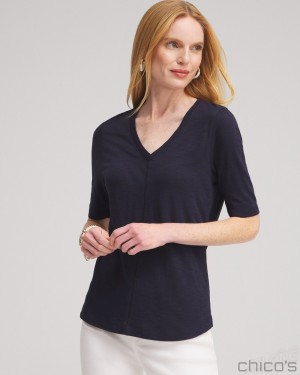 Chico's Elbow Sleeve A-line Tee Tees & Tanks Classic Navy | 982-QFJCOV