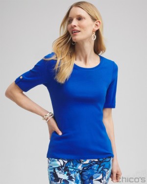 Chico's Elbow Sleeve Cotton Tee Tees & Tanks Intense Azure | 257-BTZUWP