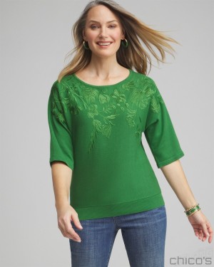 Chico's Embellished Dolman Pullover Sweater Sweaters Verdant Green | 305-VTDZCM