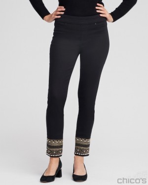 Chico's Embellished Pull-On Jeggings Jeans & Denim Black | 089-YSRHLJ