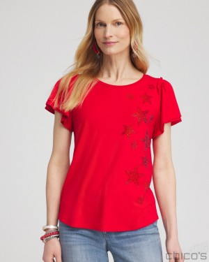 Chico's Embellished Star Tee Tees & Tanks MADEIRA RED | 051-ANCDYP