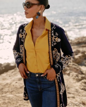 Chico's Embroidered Cardigan Tops Classic Navy | 834-BZMUEK