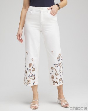 Chico's Embroidered Cropped Trouser Jeans Jeans & Denim Alabaster | 513-SYJWRA