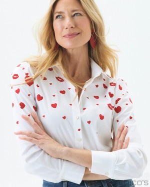 Chico's Embroidered Hearts Shirt Blouses & Shirts Alabaster | 083-SUDBKY