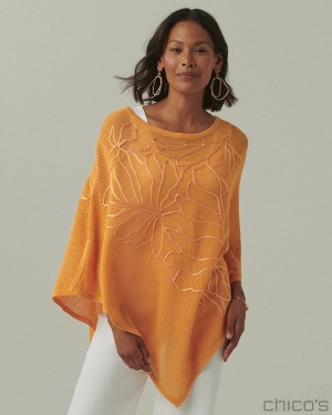 Chico's Embroidered Knit Triangle Poncho Ponchos & Ruanas Mango Sorbet | 840-SDNMWK