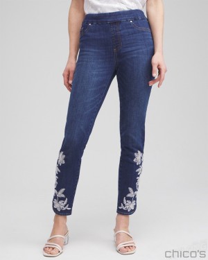 Chico's Embroidered Pull-on Ankle Jeggings Jeans & Denim Morwenna Indigo | 086-CBOVDK