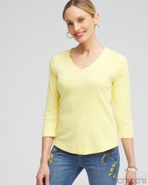 Chico's Everyday 3/4 Sleeve Tee Tees & Tanks Soft Buttercup | 498-HUJCRP