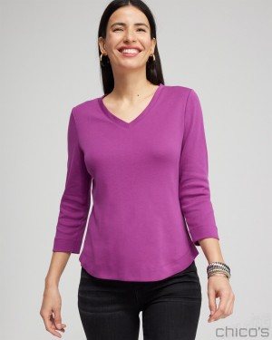 Chico's Everyday 3/4 Sleeve Tee Tees & Tanks Fresh Plum | 579-RYTGHA