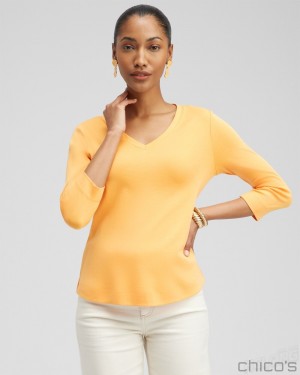 Chico's Everyday 3/4 Sleeve Tee Tees & Tanks Mango Sorbet | 609-CGIAJP