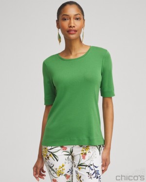 Chico's Everyday Elbow Sleeve Tee Tees & Tanks Verdant Green | 260-JESQPG