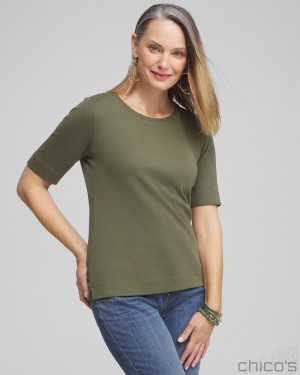 Chico's Everyday Elbow Sleeve Tee Tees & Tanks Olive | 318-FMVPHL