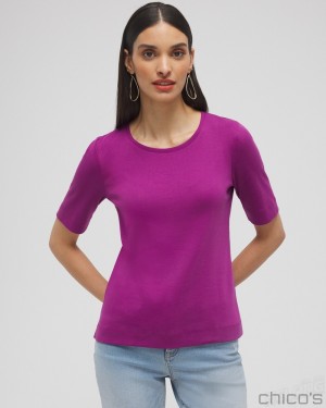 Chico's Everyday Elbow Sleeve Tee Tees & Tanks Fresh Plum | 924-RQWBVN