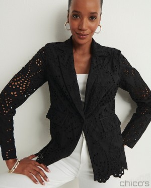 Chico's Eyelet Blazer Jackets & Coats Black | 675-KDECHX