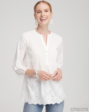 Chico's Eyelet Scallop Hem Blouse Blouses & Shirts Alabaster | 457-JUSWGN