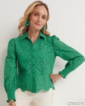 Chico's Eyelet Scallop Hem Blouse Tops Twisted Ivy | 506-UTLAFP