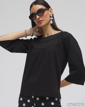 Chico's Eyelet Trim Top Tees & Tanks Black | 049-ZDGXCT