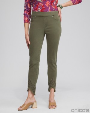 Chico's Eyelet Tulip Hem Pull-on Ankle Jeggings Jeans & Denim Olive | 173-YKUWDH