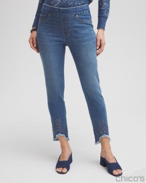 Chico's Eyelet Tulip Hem Pull-on Ankle Jeggings Jeans & Denim Aquaria Indigo | 017-RWQCUX