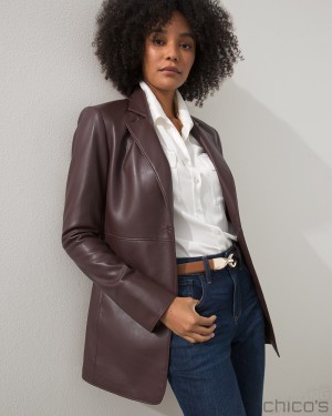 Chico's Faux Leather Blazer Jackets & Coats Cherry Brunette | 570-MPAVZU