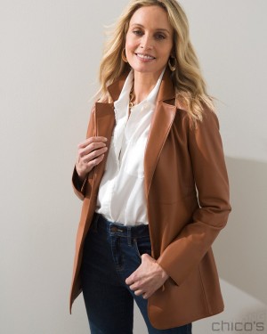 Chico's Faux Leather Blazer Jackets & Coats Caramel Candy | 638-ZONTXI