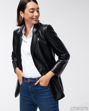 Chico's Faux Leather Blazer Jackets & Coats Black | 670-WOKVLJ