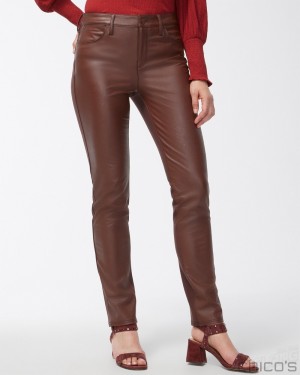 Chico's Faux Leather Front Ponte Back Pants Pants Cambridge Brown | 025-GMFZYO