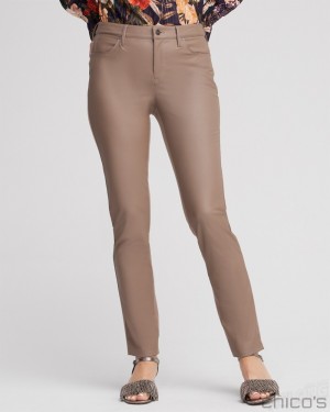 Chico's Faux Leather Front Ponte Back Pants Pants Mocha Delight | 407-FSQXHB