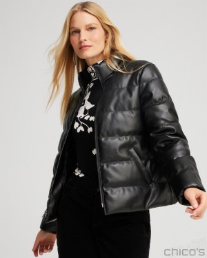 Chico's Faux Leather Puffer Jacket Jackets & Coats Black | 063-NMQHIK