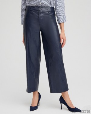 Chico's Faux Leather Trouser Crops Pants Constellation Blue | 234-LUBCRX