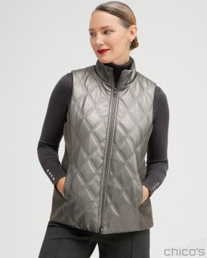 Chico's Faux Leather Vest Jackets & Coats Stormy Sky | 109-JZEPLT