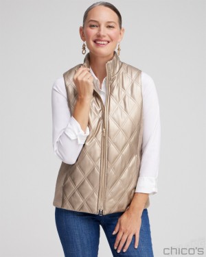 Chico's Faux Leather Vest Jackets & Coats Bronzed Teak | 675-KDQTHU