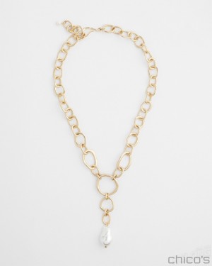 Chico's Faux Pearl Adjustable Necklace Necklaces Gold | 685-FCPNIY