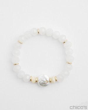 Chico's Faux Pearl Hero Stretch Bracelet Bracelets Alabaster | 147-EQHSWT