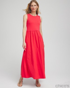 Chico's Fit & Flare Tank Maxi Dress Dresses Watermelon Punch | 126-SFMOQP