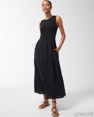 Chico's Fit & Flare Tank Maxi Dress Dresses Black | 397-NHKTWS