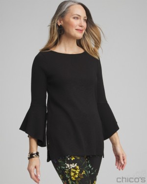 Chico's Flare Sleeve Tunic Tops Black | 743-MPZHJT