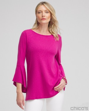 Chico's Flare Sleeve Tunic Tops Magenta Rose | 630-ILBOKF