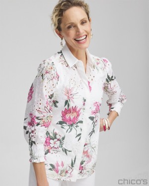 Chico's Floral Eyelet Shirt Blouses & Shirts PINK BROMELIAD | 359-UPNABQ