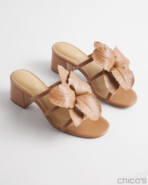 Chico's Floral Heels Shoes Tan | 903-CVLJFT