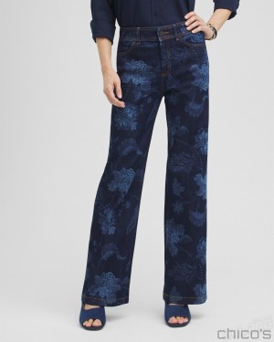 Chico's Floral Laser Print Trouser Jeans Jeans & Denim Atasi Indigo | 976-ELBUFO