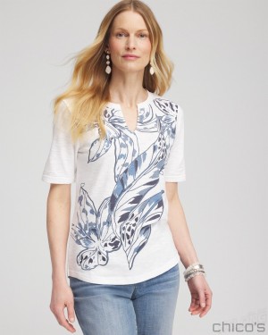 Chico's Floral Notch Neck Tee Tees & Tanks Alabaster | 298-XSQJAK