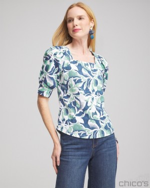 Chico's Floral Square Neck Top Tees & Tanks Twisted Ivy | 438-TRZAIB