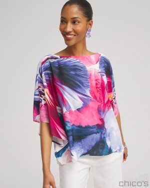 Chico's Floral Watercolor Poncho Ponchos & Ruanas Classic Navy | 378-PUETWN