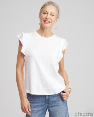 Chico's Flutter Cap Sleeve Tee Tees & Tanks Alabaster | 475-NEMPFY