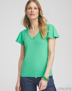 Chico's Flutter Sleeve Tee Tees & Tanks GRASSY GREEN | 356-LHMQUT