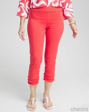 Chico's Fray Hem Pull-On Crops Jeans & Denim Watermelon Punch | 172-AJGOPL