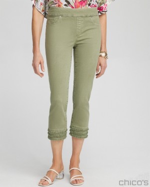 Chico's Fray Hem Pull-On Crops Jeans & Denim Jojoba Green | 937-CFIPNX