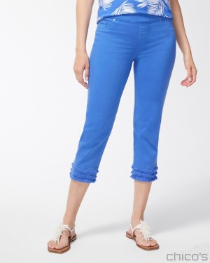 Chico's Fray Hem Pull-On Crops Pants Amparo Blue | 320-BUJYNW