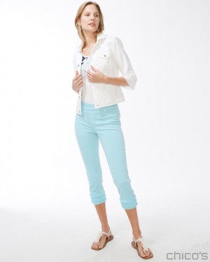 Chico's Fray Hem Pull-On Crops Pants Beach Aqua | 581-BWCZHJ