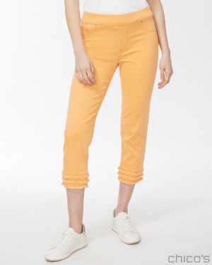 Chico's Fray Hem Pull-On Crops Pants Mango Ice | 342-QRJZLV